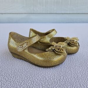 Mini Melissa Ultragirl Butterfly Gold Mary Jane Jelly Flats SZ 6 Hook & Loop